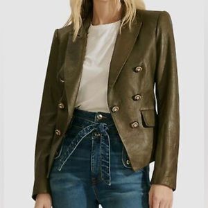 $1295 Veronica Beard Women's Green Cooke Leather Dickey Jacket Blazer Size 0